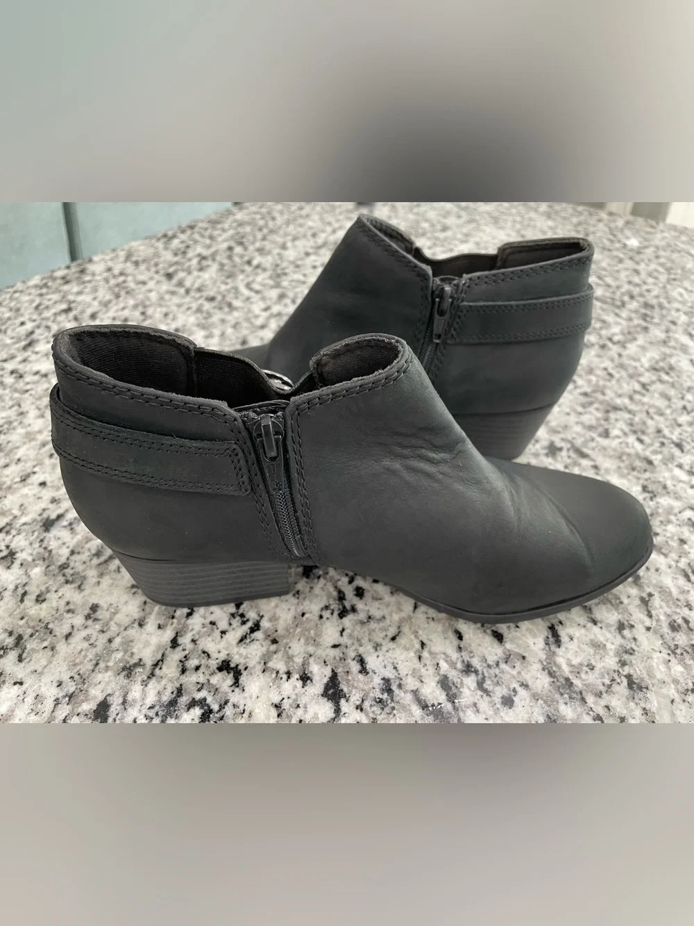 Clarks Black Leather Women's Ankle Booties with Side Zip